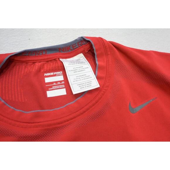 Nike Pro Gym Shirt Dri Fit Fited Short Sleeve Performance Red Mens Sz XL - Picture 8 of 9